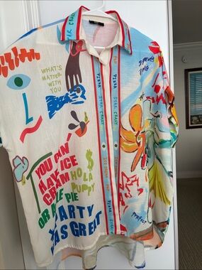 Multicolor Graphic Shirt - Women's Casual Top -Coverup